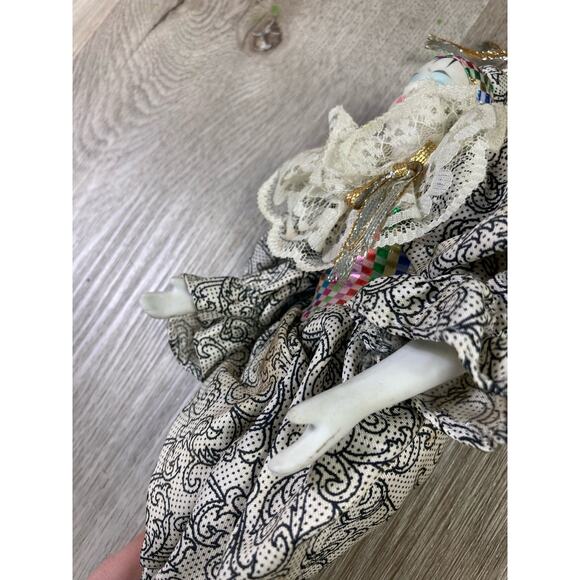 Vintage Harlequin Porcelain Clown Doll 10” Hand Painted Figurine Lace Ruffle - Picture 8 of 10